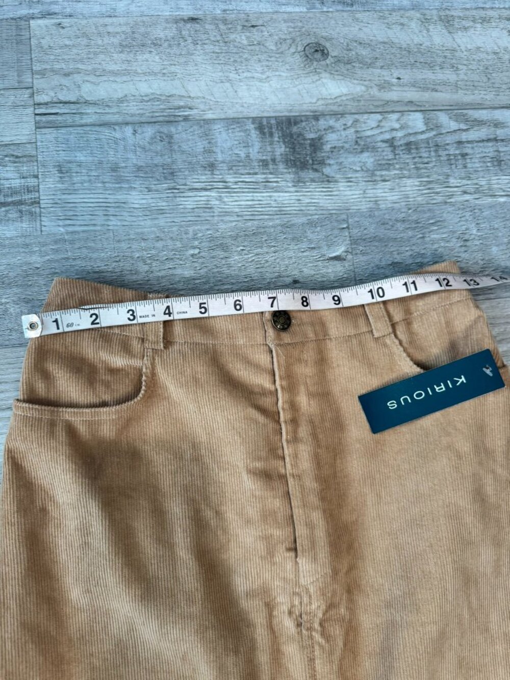 Kirious NWT tan corduroy pencil maxi skirt front slit size small L34 - Picture 5 of 9